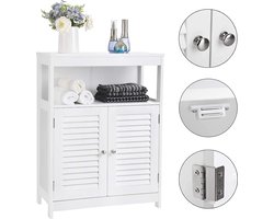 VASAGLE Badkamerkast van hout, badkamerorganizer, badkamerrek, vrijstaand met 2 lamellendeuren, wit, BBC40WT