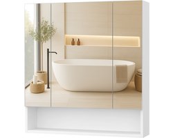 VASAGLE - Badkamerkast - Wandkast - Badkamer Kastje - Met 3 Deuren - Spiegelkast - Verstelbare Planken