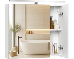 VASAGLE - Badkamermeubel - Badkamer Kastje - Hangkast met Verstelbare Planken - Met Verlichting - 3 Deuren