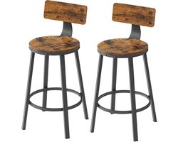 VASAGLE - Barkruk - Barkrukken Set van 2 - Metalen Frame - Industrieel Design - 62,5 cm Hoog