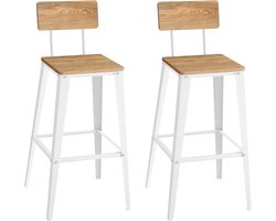 VASAGLE Barkruk Set van 2, Barstoelen, Keukenstoelen met Rugleuning, Stalen Frame, Eenvoudige Montage, Industrieel, Tarwebruin en Cloud White LBC078K01