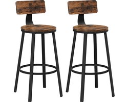 VASAGLE barkruk, set van 2, barstoelen, keukenstoelen met stevig metalen frame, zithoogte 73 cm, eenvoudige montage, industrieel design, vintage bruin-zwart
