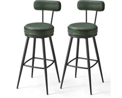 VASAGLE - Barkruk - Set van 2 - Hoge Draaibare Barkrukken met Rugleuning - Kunstleer - Voor Keuken en Bar