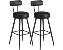 VASAGLE - Barkruk - Set van 2 - Hoge Draaibare Krukken met Rugleuning - Kunstleer - Voor Keuken en Bar