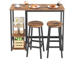 VASAGLE - Bartafel - Tafel met Planken - Stalen Frame - Inclusief Keukenstoelen