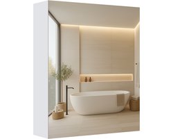 VASAGLE BBK012WB01 - Hangkast met Spiegel - Opbergkast met Verstelbare Planken - Modern voor Badkamer