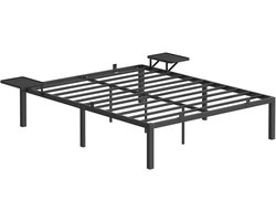 VASAGLE - Bed - Metalen Bed - Dubbelbed met Opbergplanken - Eenvoudige Montage