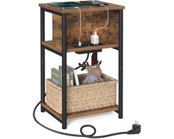 VASAGLE - Bijzettafel - Bijzettafeltjes Woonkamer - Nachtkastje met 2 USB-poorten - Smal Bijzettafeltje