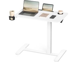 VASAGLE Bijzettafel met wieltjes, beweegbare statafel, dienblad 80 x 45 cm, in hoogte verstelbaar, 2 bekerhouders, plaats voor telefoon of tablet, wolkenwit LSD601W01