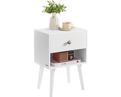 VASAGLE - Bijzettafel - Nachtkastje met Stoffen Lade - Open Opbergvak - Houten Poten
