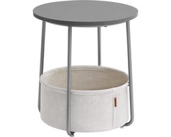 VASAGLE = Bijzettafel Rond - diameter 45 cm - met stoffen mand - opbergruimte - grijs met wit