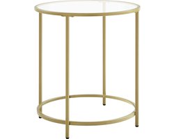 Vasagle bijzettafel rond, nachtkastje, kleine salontafel, 50 x 50 x 55 cm, glazen tafel met metalen frame, banktafel, balkon, gehard glas, goud lgt20g