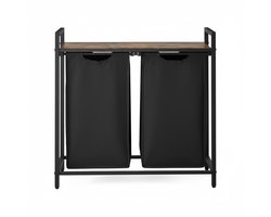 VASAGLE BLH201B01V2 - Wasmand met 2 Compartimenten - 2 Uitneembare Tassen - Metalen Frame - Met Plank