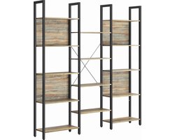 VASAGLE Boekenkast, 14-vaks staande boekenkast, plank met metalen frame, voor woonkamer, studeerkamer, kantoor, industrieel ontwerp, 24 x 158 x 166 cm, eikenkleur met blauwe nerf-zwart