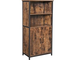 VASAGLE Boekenkast, Boekenkast, Kantoorplank, Keukenkast met 2 open vakken, Plankniveau verstelbaar in kast, multifunctioneel, Industrieel design, vintage bruin-zwart LSC66BX