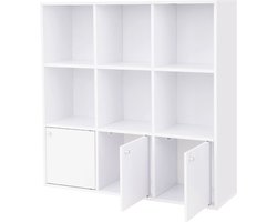 Vasagle boekenkast, boekenkast, vrijstaande dvd plank, opbergrek, vrijstaande plank, voor woonkamer, slaapkamer, kinderkamer, kantoor, met 3 deuren, wit lbc33wt