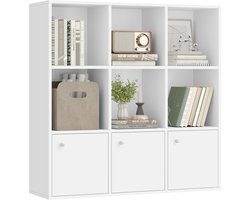 VASAGLE - Boekenkast - Met 3 Niveaus - Opbergkast met Deuren - Vrijstaand Regal