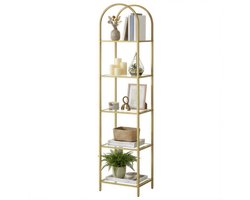 VASAGLE - Boekenkast - Met 5 Niveaus - Gehard Glas - Metalen Frame - Voor Woonkamer Slaapkamer Kantoor