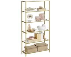 VASAGLE - Boekenkast - Met 6 Lagen - Gehard Glas - Eenvoudig te Monteren - Voor Woonkamer Slaapkamer Kantoor