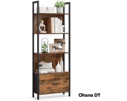 Vasagle - Boekenkast - Open Kast Industrieel - 60×24×165 CM - 5 Niveaus - 1 Lade - 20KG Draagvermogen - Kantelbeveiliging - Bruin