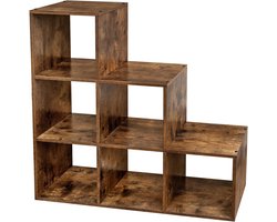 VASAGLE Boekenkast, traprek, scheidingswand, opbergkast, 6 vakken, voor kantoor, woonkamer, slaapkamer, rustiek bruin LBC63BX