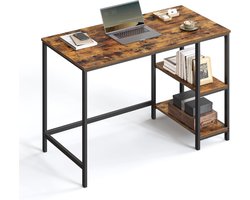 VASAGLE - Bureau / Computerbureau - 100 x 50 x 76 cm - met 2 planken Rechts of Links - Stalen Frame - Vintage Bruin-Zwart
