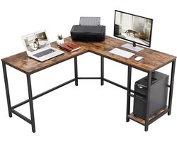 VASAGLE bureau, L-vormig computerbureau, hoekbureau met 2 planken, ruimtebesparend bureau in industrieel ontwerp, gaming, eenvoudige montage, vintage bruin-zwart