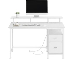 VASAGLE - Bureau - Met Monitorstandaard - Gamingbureau met Stopcontact - 2 Stoffen Lades - 2 USB-poorten