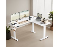 VASAGLE - Bureau - Zit Sta Bureau - L-vormig Hoekbureau - Met Stekkerdoos en Geheugenfunctie