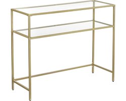 Vasagle consoletafel, bijzettafel met 2 planken, 100 x 35 x 80 cm, gehard glas, opbergrek, metalen frame, verstelbare poten, voor woonkamer, gang, gouden lgt025a01
