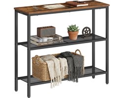 VASAGLE - Consoletafel - Met 3 Niveaus - Industriële Stijl - Met Metalen Roosterschappen