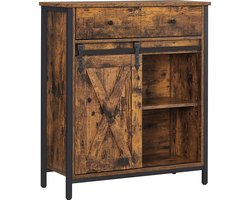 VASAGLE dressoir, dressoir met lade, keukenkast, ladekast met schuifdeur in landelijke stijl, industrieel ontwerp, vintage bruin-zwart LSC100B01