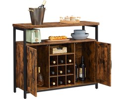 VASAGLE Dressoir – Keukenkast met 2 Deuren – Wijnkast – Industrieel Design – Vintage Bruin/Zwart – 100 x 35 x 81,4 cm –