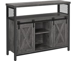 VASAGLE Dressoir, keukenkast, opbergkast, met 2 schuifdeuren, 33 x 100 x 80 cm, verstelbare planken, landelijke stijl, voor woonkamer, antraciet grijs-zwart