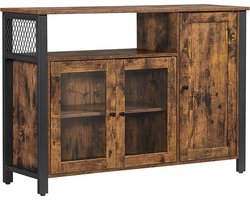 Vasagle dressoir, keukenkast, opbergkast, met 3 deuren, voor woonkamer, keuken, eetkamer, 110 x 33 x 75 cm, industriële stijl, vintage bruinzwart lsc096b01