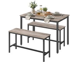 VASAGLE - Eetset - Eettafel met Stoelen - Eettafel met 2 Banken - Industrieel Design - Stalen Frame