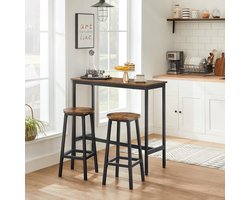 VASAGLE Eettafelset, bartafel en krukken, ontbijt bar tafel met 2 ronde barkrukken, industrieel stalen frame, rustiek bruin en inkt zwart