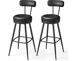 VASAGLE EKHO Collectie – Set van 2 Barkrukken, Draaibaar met Rugleuning, 76 cm Hoog, Kunstleer met Stiksel, Mid-Century Modern, Inktzwart – Voor Keuken of Thuisbar Breng stijl en comfort samen met deze set van 2 barkrukken uit de EKHO-collectie van