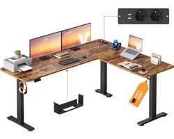 VASAGLE - Elektrisch Zit Sta Bureau - L-vormige Hoektafel - 2 Stopcontacten en 2 USB-A-poorten