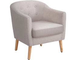 VASAGLE fauteuil, tv-stoel, loungestoel, stoffen stoel met gewatteerd zitkussen, massief houten poten, moderne woonkamer, eetkamer, logeerkamer, kantoor, beige LAC005M01