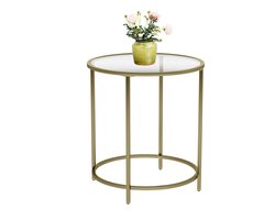 Vasagle - Glazen Bijzettafel - diameter 50 cm - Ronde Salontafel - Koffietafel - goudkleurig frame