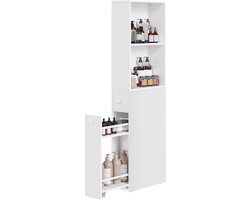 VASAGLE Groot badkamermeubel, smal badkamermeubel, vrijstaand smal opbergmeubel met laden en verstelbare plank, voor kleine ruimtes, moderne stijl, klassiek wit
