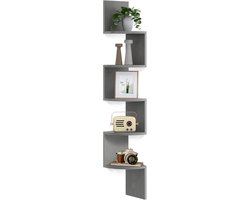 VASAGLE - Hoekplank - wandrek - wandkast hoek - 5 planken - 126 cm - grijs