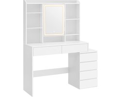 VASAGLE - Kaptafel - Kaptafel met LED-Verlichting - Spiegel met Instelbare Helderheid - Lades en Open Vakken