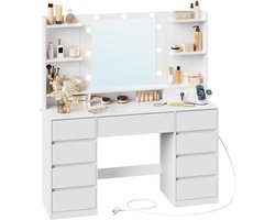 VASAGLE - Kaptafel - Kaptafel met Spiegel en Verlichting - 9 Lades - Oplaadstation