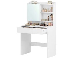 VASAGLE - Kaptafel - Make up tafel - Met Spiegel - 1 Lade - Verstelbare Planken - Modern Design