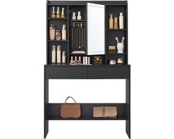 VASAGLE - Kaptafel - Make up tafel - Met Spiegel - LED in 3 Kleuren - Verstelbare Planken - 2 Lades