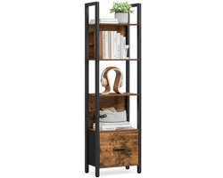 VASAGLE - Kast - Boekenkast - Met 5 Niveaus - Hoekrek met Lade - Industrieel Ontwerp - Voor Woonkamer en Kantoor