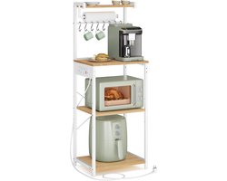 VASAGLE KKS013YA02 - Staande Rek met 4 Niveaus - Keukenrek met Oplaadstation - 8 Haken