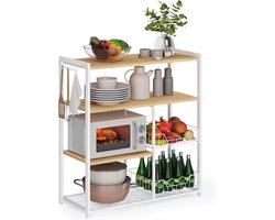 VASAGLE KKS096W09 Keukenrek met 2 metalen manden, bakkerijrek met haken en planken, magnetronrek, 35 x 80 x 95 cm, industrieel design, vintage, bruin